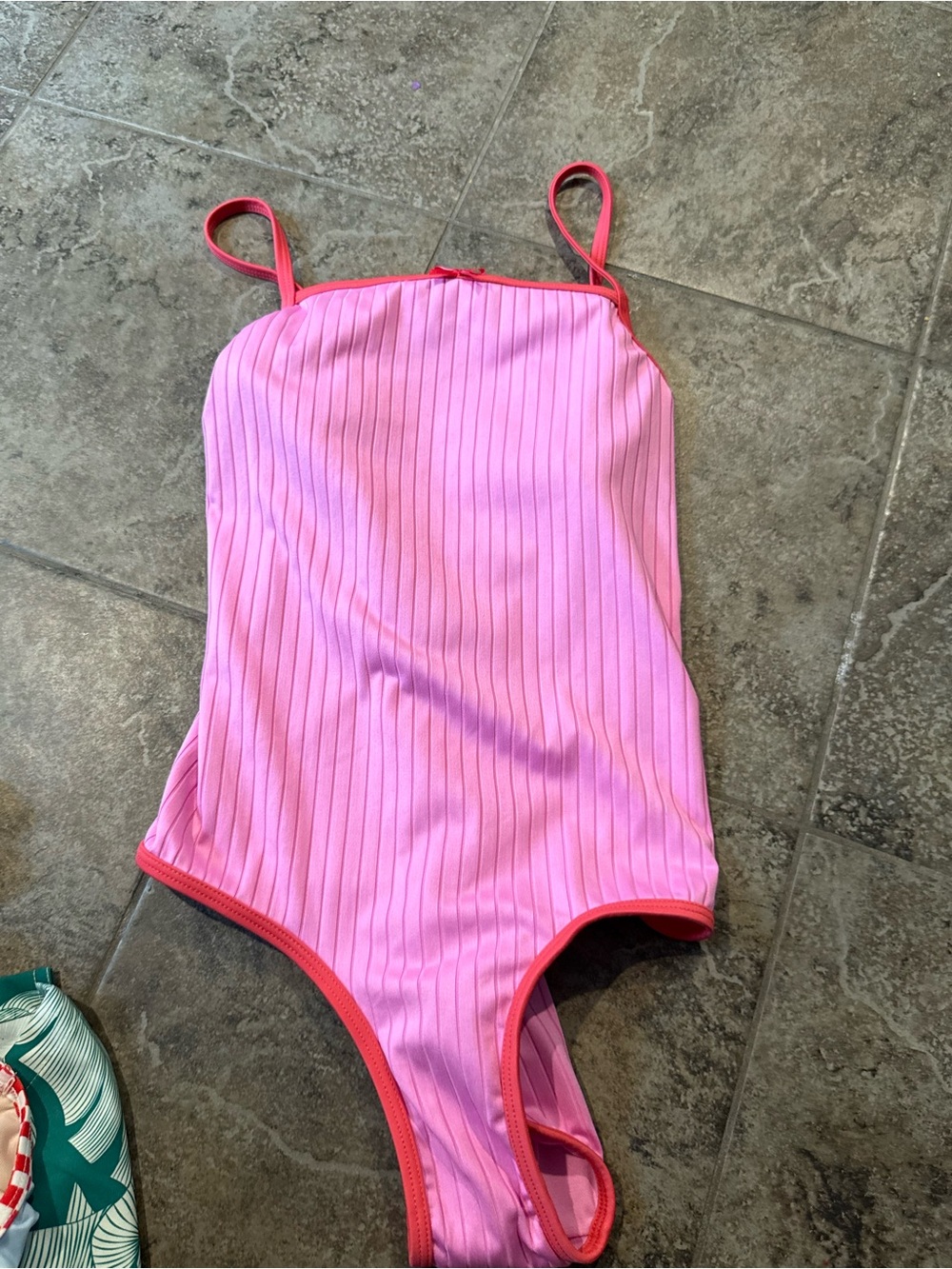 art class Pink One-Piece Girls' Swimsuit with red Trim